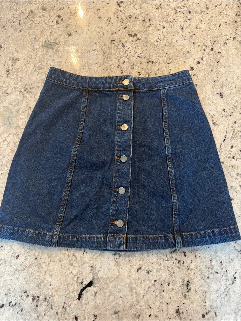 Topshop Dark Blue Button-Front Denim Mini Skirt
